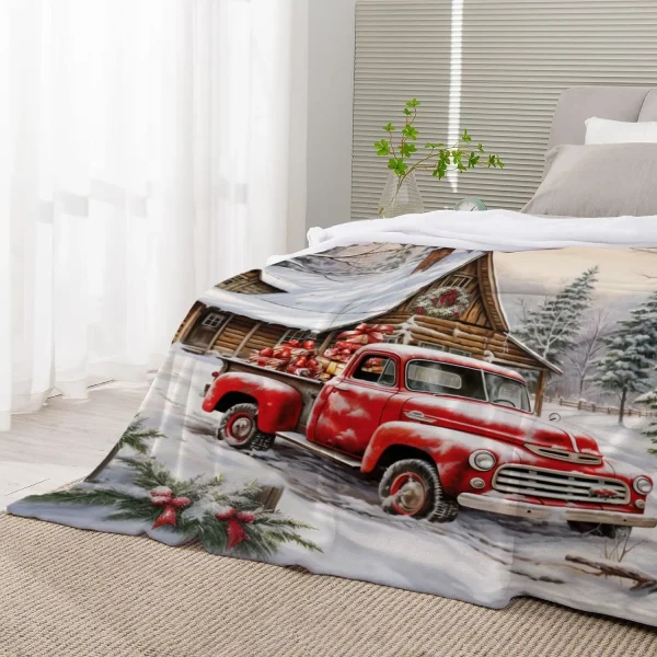 Farmhouse Truck Blanket - Twin Size, Soft, Cozy, Lightweight, Fuzzy Plush Fleece Blanket and Throws for Couch, Bed, Xmas, Winter 3