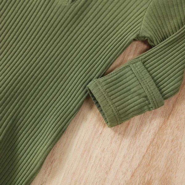 Abbigliamento per neonato, completo, tinta unita, a costine, a maniche lunghe, con cappello, per abiti autunnali per neonati 5