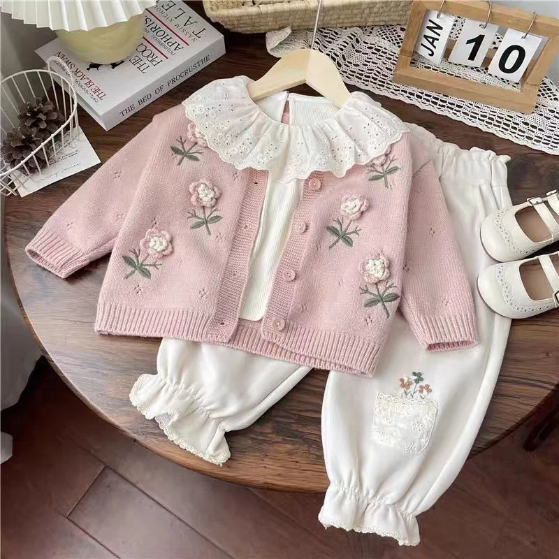 Maglioni per ragazze 2024 autunno nuovi bambini maglione lavorato a maglia Cardigan inverno abbigliamento caldo Cardigan bambina 1