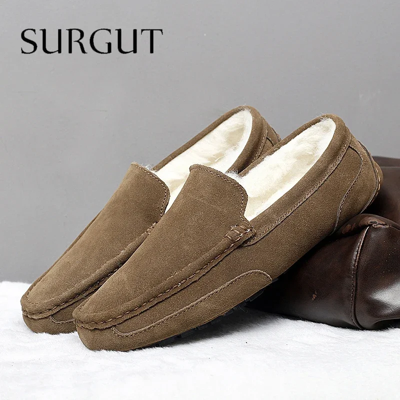 SURGUT Scarpe casual da uomo Mocassini in pelle scamosciata traspirante di marca Mocassini Qualità Inverno caldo Uomo Slip On Scarpe da guida Plus Size 38-47 5