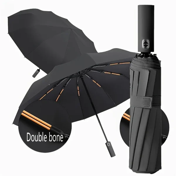Ombrello completamente automatico con colla nera a 12 ossa con chiglia spessa e durevole Ombrello triplo Ombrello pieghevole resistente ai raggi UV 1