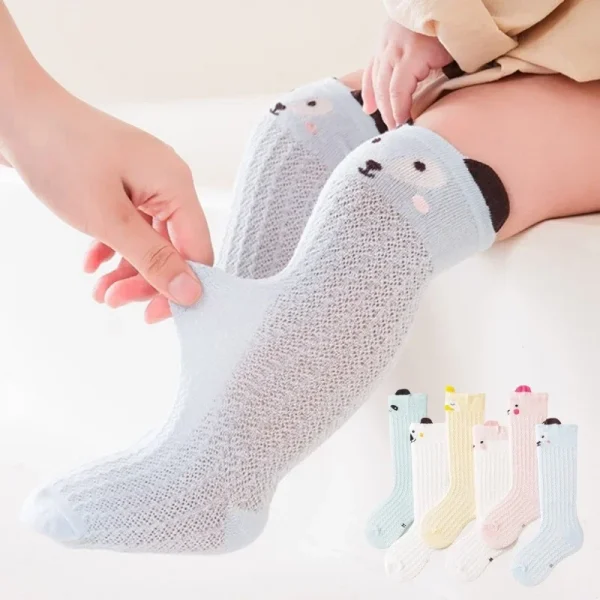 Primavera Estate Bambini Neonate Ragazzo Calzini alti al ginocchio traspiranti Calzini lunghi in rete di cotone Abbigliamento per bambini Calze per cartoni animati per bambini 2