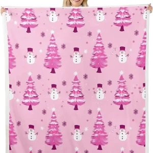 Coperta in pile di buon Natale Coperta Sherpa per albero di Natale e pupazzo di neve per bambini Donne Uomini Peluche Fuzzy Fiocco di neve 1