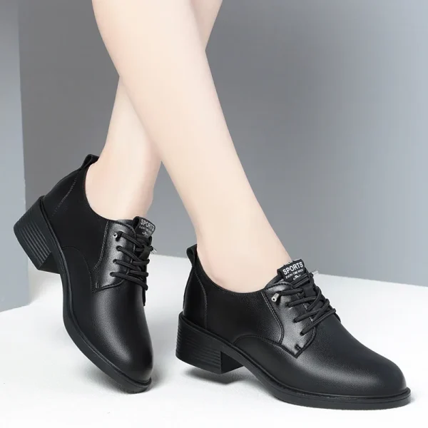 Scarpe con tacco tondo da donna primavera autunno stile britannico tacco quadrato décolleté da ufficio senza pizzo festa da lavoro comode in morbida pelle 2024 4