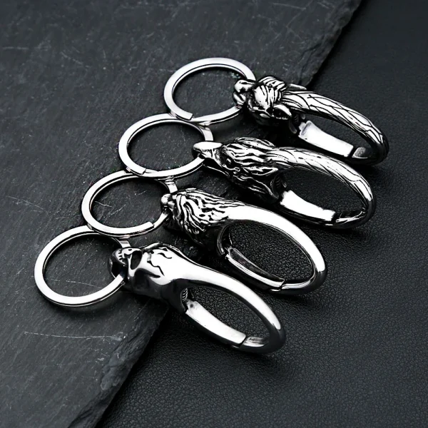 Vintage Gothic Animal Keychains For Men Women 316L Stainless Steel Hip Hop Skull Keychain Waist Belt Clip Jewelry Gift Wholesale 2