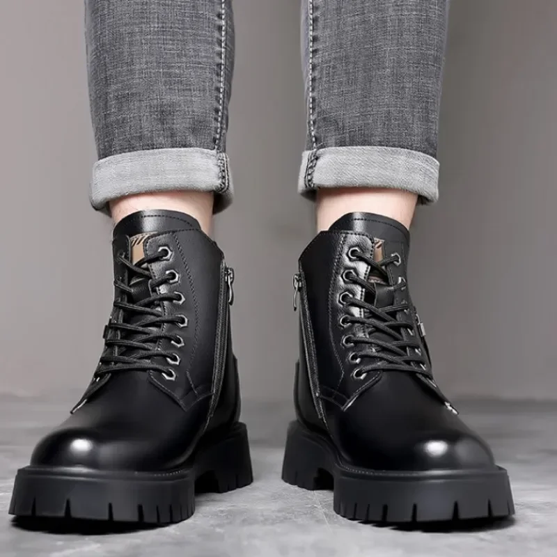 Scarpe in pelle da uomo Stivali da uomo con suola spessa antiscivolo resistenti all'usura Stivaletti ammortizzanti Scarpe maschili Botas Para Hombre 5