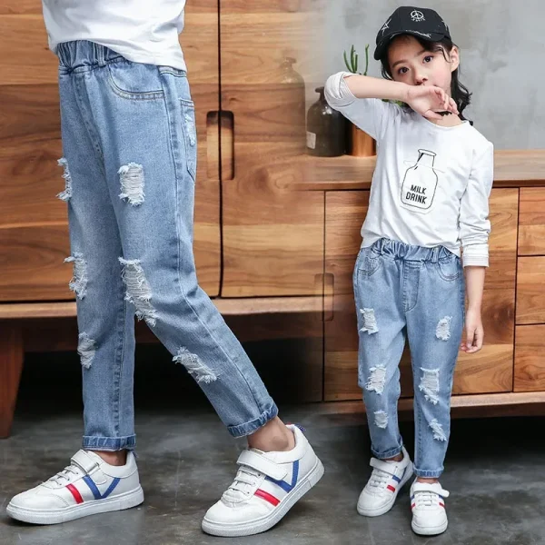 Moda Bambini Pantaloni in denim Jeans strappati per adolescenti Pantaloni con foro per bambini Abbigliamento casual per bambini per la primavera Autunno Hot Boys Girls Jeans 2