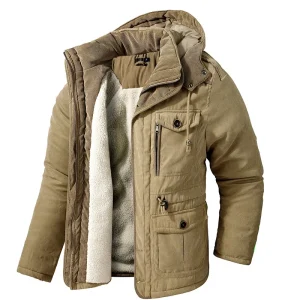 Plus TAGLIA Giacca a vento maschile imbottita in cotone militare per esterni Capispalla con cappuccio Parka addensato da uomo Parka in pile di cashmere invernale caldo 1