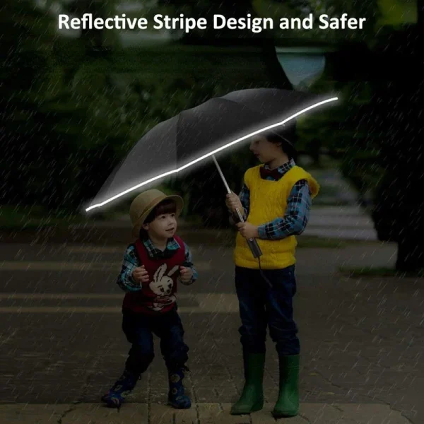 Ombrello super grande, pieghevole completamente automatico, diametro grande 135 cm, resistente al vento, riflettente di sicurezza, ombrellone da viaggio per uomo e donna 3