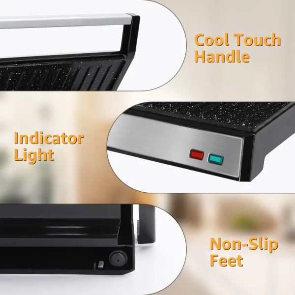 Aigostar Hett Pro Panini Maker/piastra per tostapane, rivestimento antiaderente in pietra ecologica, vassoio per grasso, pressa per Sandwich, padella elettrica, 1500 6