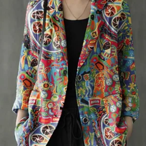 2024 ZANZEA autunno Vintage manica lunga cappotti stampati femminile top sottili donna Blazer primavera estate camicia di cotone capispalla Casual 1