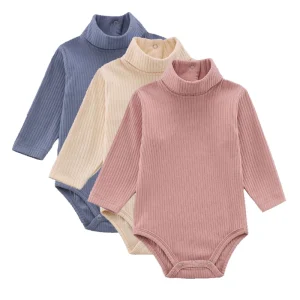 95% cotone Acquista più per lo sconto Spedizione Baby Winter Autunno Body Tuta Body Costole Collo alto Colletto alto Onesies Grows 1