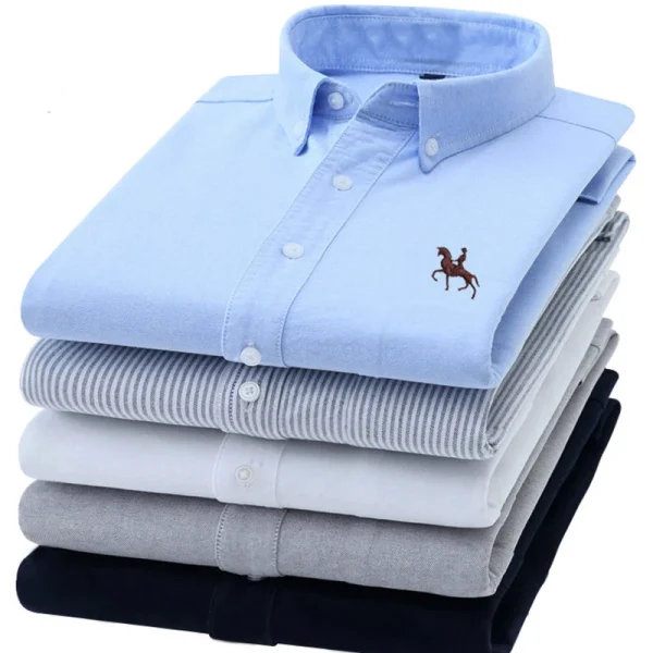 S-6XL Camicie Oxford da uomo a maniche lunghe in puro cotone a righe solide per il tempo libero ricamato cavallo streetwear business pianura ufficio 6XL 1