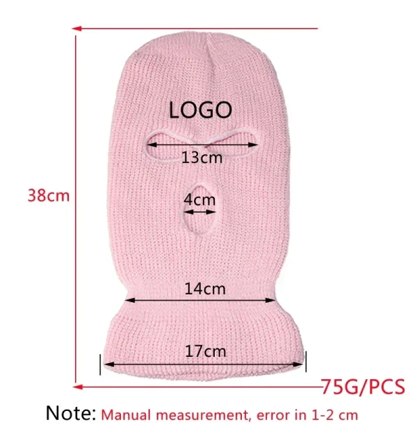 Cappelli in maglia integrale antivento per moto invernale Maschera da sci da uomo Passamontagna in lana calda ricamato Cappelli invernali Maschera da sci a 3 fori lavorata a maglia 4