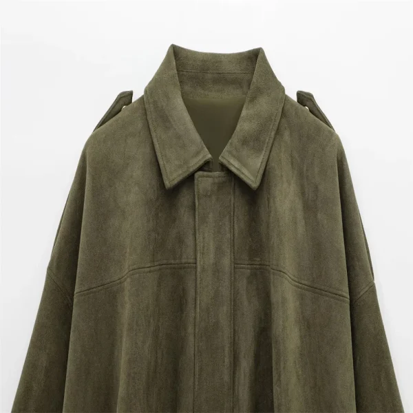 PB&ZA 2025 Giacca da donna con colletto in finta pelle scamosciata e spalline, vestibilità ampia, elegante verde oliva in vendita su AliExpress 3