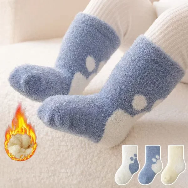 Set da 3 pezzi Calzini per bambini Sbring Calzini per bambini spessi e caldi in peluche per bambini Calzini da pavimento in velluto corallo per bambini 0-3 anni 4