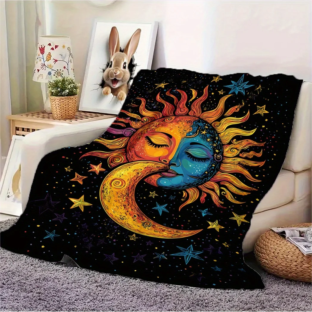 Texture morbida, accogliente coperta in flanella con design sole e luna – Morbido e caldo per divano, letto, ufficio, auto – Ideale per 2