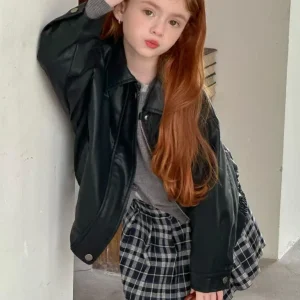Giacche ragazza sciolto autunno nuovi bambini PU locomotiva abbigliamento in pelle cappotto allentato ragazzo bel abbigliamento in pelle 2024 1