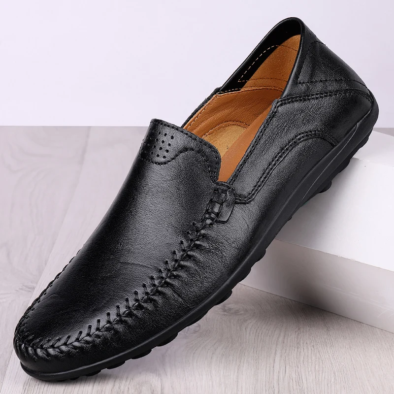 CLOHOO Cuciture da uomo Nessuno Slip Scarpe in vera pelle Mocassino fatto a mano Business Wedding Scarpe casual formali taglie forti per uomo 4