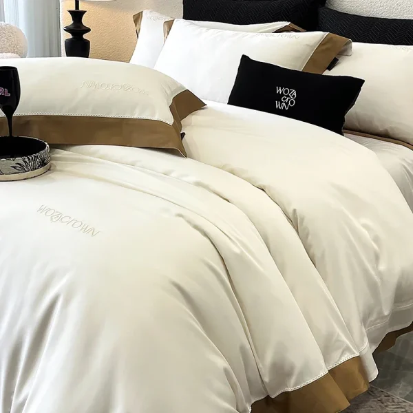800TC Lyocell Cotone Set di biancheria da letto di lusso Morbido setoso Colore puro Stile hotel Copripiumino Lenzuolo con angoli Federa 4 pezzi 2