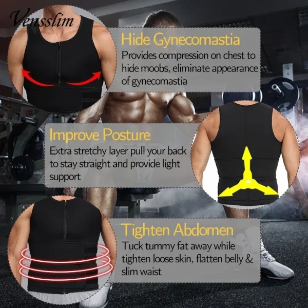 Vensslim Uomo Body Shaper Vita Trainer Gilet Camicia dimagrante Sauna Sudore Compressione Canottiera Shapewear Bruciagrassi Allenamento Top 4