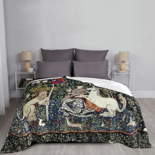 La signora e l'unicorno di notte floreale coperte lavorate a maglia in pile rinascimentale medievale coperta da tiro morbida per trapunta camera da letto 3