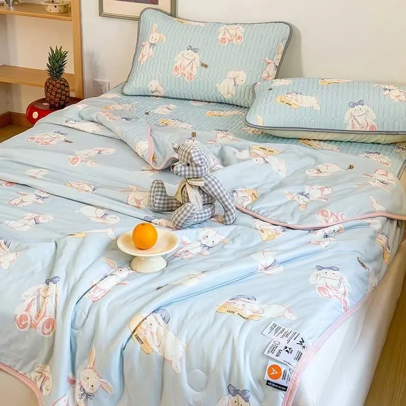 Trapunta estiva in cotone lavorato a maglia con cartoni animati estivi di classe A da 1 pezzo, trapunta sottile lavabile in lavatrice per letto singolo matrimoniale 2