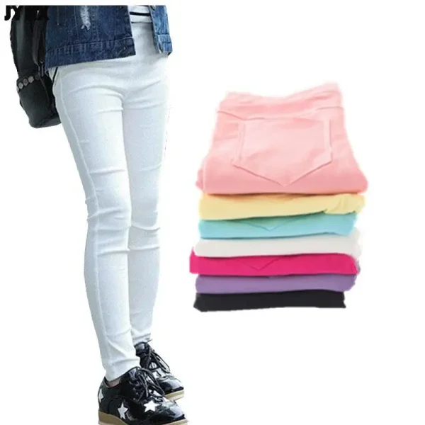 2024 Pantaloni da ragazza per bambini Primavera Autunno Pantaloni a matita elastica color caramella Leggings solidi per bambini per abbigliamento per bambini 2-11 anni 1