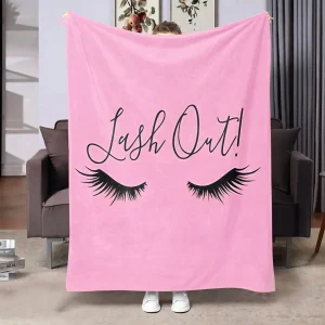 Adatto per coperta di flanella rosa con stampa di ciglia, morbido tiro adatto per divano, letto o amanti dell'arte del trucco, comfort stagionale 1