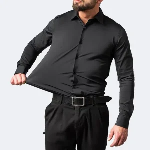 Camicia elastica a maniche lunghe da uomo 55-105 kg, abito da lavoro senza stiratura, abbigliamento da lavoro professionale, camicia con colletto rialzato 1