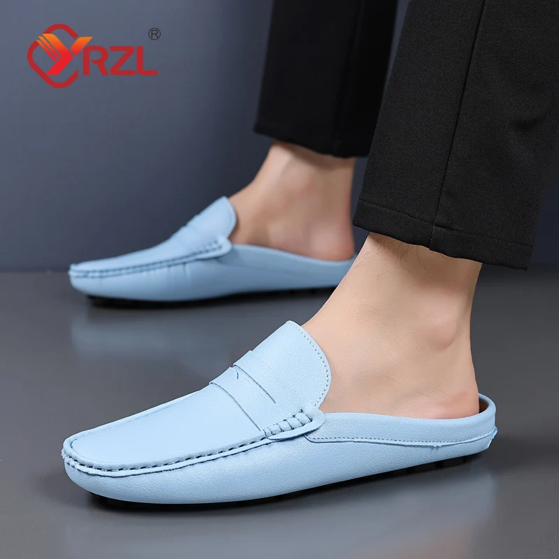 YRZL mocassini estate Slip on mezze scarpe per uomo pantofole in pelle PU Casual traspirante comodi mocassini mocassini scarpe Casual da uomo 5