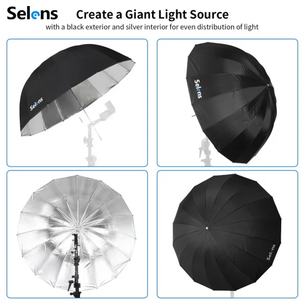 Ombrello riflettente fotografico da 51 pollici / 65 pollici Ombrello leggero per illuminazione da studio con panno di copertura per diffusore di luce e borsa portatile 5