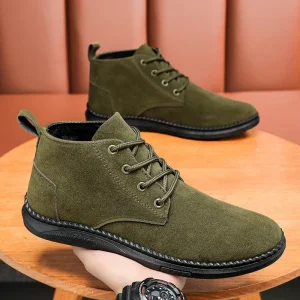 Scarpe da tavolo casual alte da uomo Stivali corti con fondo piatto in pelle scamosciata con lacci Stivali Chelsea da uomo Stivali in denim di marca di alta qualità neri 1