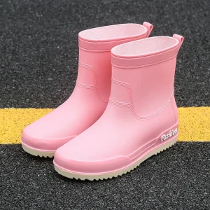 Stivali da pioggia impermeabili per ragazze Scarpe da lavoro da donna Scarpe da acqua antiscivolo anti-salto Rosa Botas PVC 36-40 Taglia Moda 1
