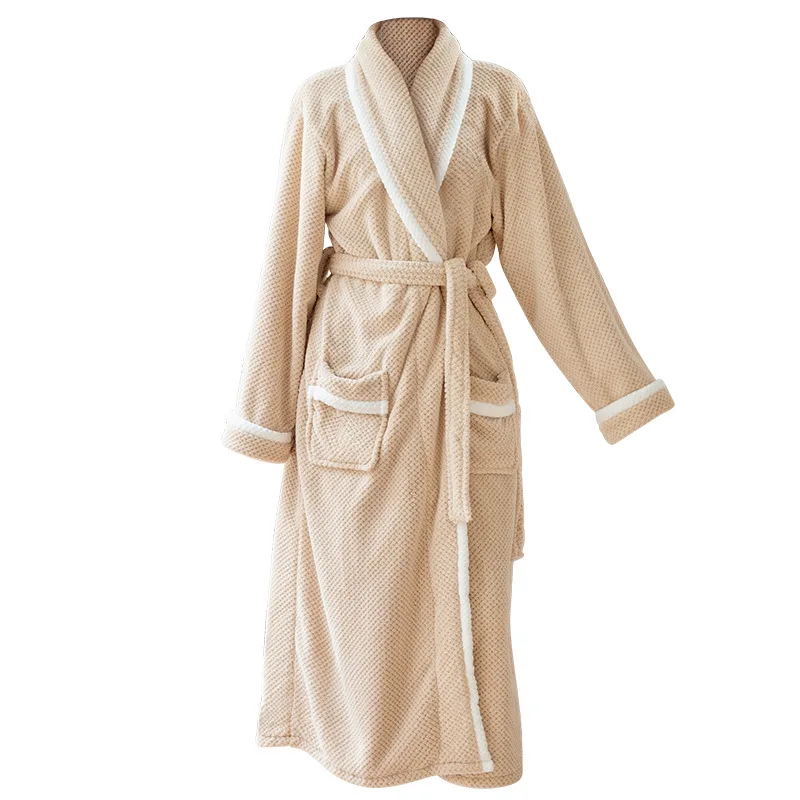 Caldo Autunno Inverno Corallo Pile Accappatoio Manica Lunga Esteso Accappatoio Homewear Accogliente Kimono Doccia Vestaglie Camicia Da Notte Allentata 6