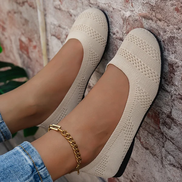 Comode scarpe a testa grande, scarpe piatte lavorate a maglia con punta tonda, scarpe singole da donna versatili in stile coreano 5