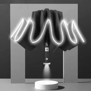 Torcia incorporata Ombrello LED completamente automatico 10 costole Antivento UV Protezione dalla pioggia solare Baldacchino riflettente impermeabile per la sicurezza 1
