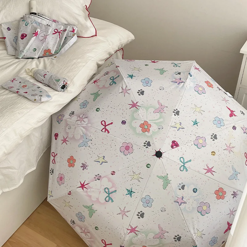 Ombrello pieghevole automatico Fashion Star Butterfly UPF 50+ Rivestimento nero Protezione solare e ombrellone da viaggio compatto antipioggia 1