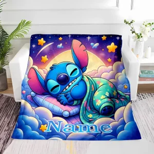 Coperta con nome personalizzato di diverse dimensioni Coperta morbida e calda con stampa Disney Stitch adatta per coperta da picnic per divano letto camper da ufficio 1