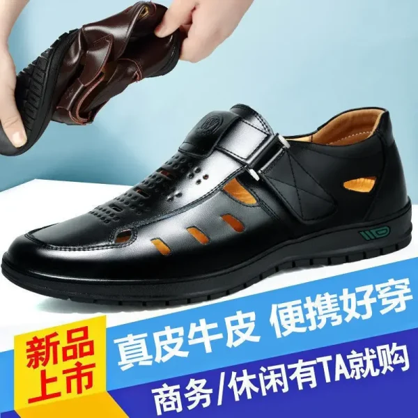 Sandali da uomo in vera pelle Scarpe casual traspiranti estive per uomo Slip on Zoccoli Sandali da esterno antiscivolo fatti a mano 5