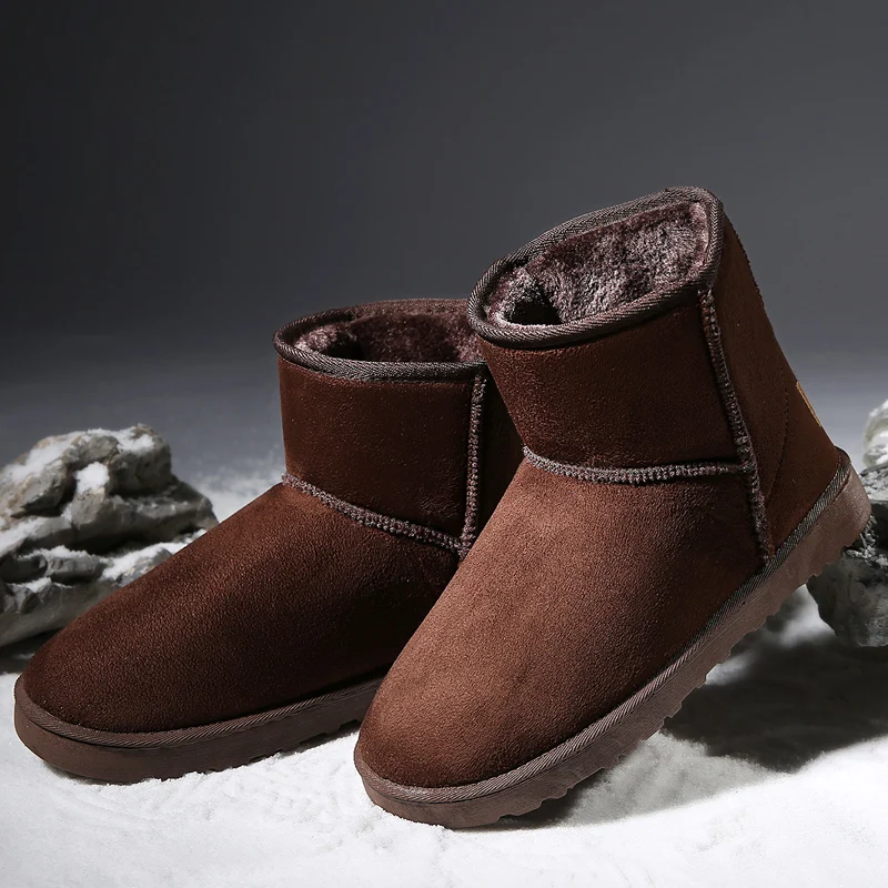 Stivali invernali da uomo in pelle scamosciata marrone Stivali da neve caldi in peluche da esterno Stivaletti in pelliccia da uomo per donna Slip On Scarpe di cotone botas masculino 1