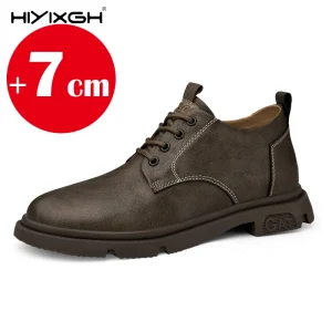 Scarpe da lavoro da uomo in pelle di mucca Stivali da lavoro casual traspiranti da uomo Scarpe con aumento di altezza 7 cm Scarpe comode con ascensore interno 1