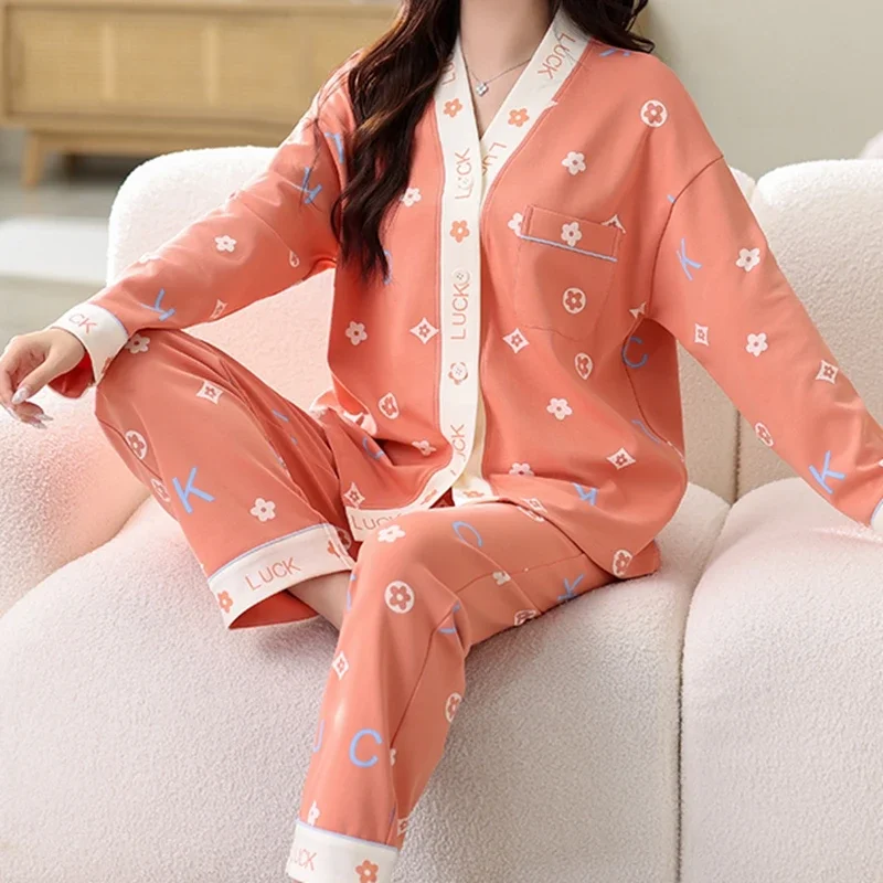Pigiama da donna Fashion Chic Set Autunno Inverno Nuovo cotone finto maniche lunghe Indumenti da notte per Lady Abiti eleganti Kimono Risvolto Pjs 4