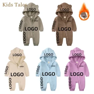 Bambini neonati maschi ragazze felpe personalizzate orso cerniera pagliaccetto vestiti neonato cotone pile personalizzato spessa solido body per 0-24M 1