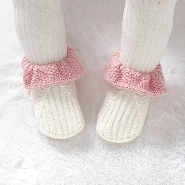 Scarpe per neonato Calzature per bambina per neonato lavorato a maglia 0-18M Moda Patchwork Ruffles Letto per bambini Stivali da passeggio Caldo autunno poco profondo 5