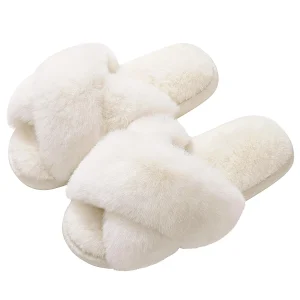 Kidmi Pantofole pelose da donna Pantofole da casa in memory foam con fascia incrociata Pantofole piatte con punta aperta Pantofole morbide per interni casual da donna 1