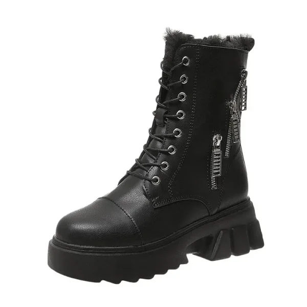 Stivali da neve da donna Beige peluche pelliccia calda stivali causali scarpe Sneakers stivaletti alla caviglia piattaforma suola spessa scarpe invernali stringate2021 5