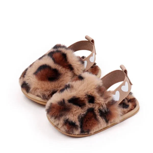 Pantofole morbide con punta in peluche per bambini invernali Primavera e autunno Scarpe da passeggio per interni per ragazzi e ragazze Scarpe da neonato per bambini con punta leopardata alla moda 4