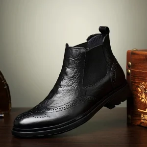 Stivali da uomo di marca di lusso Stile coccodrillo Scarpe invernali da uomo in vera pelle Stivali eleganti da lavoro in pelle di mucca nera Oxford caldi da uomo 1