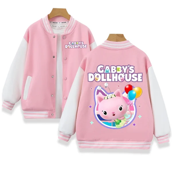 Gabby Dollhouse Uniforme da baseball Bambini Anime Cartoon Giacca di moda Ragazze Autunno Inverno Cappotti Hip Hop Giacche rosa popolari 3